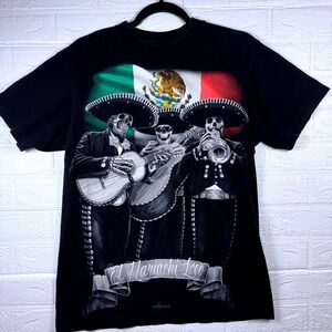DGA El Mariachi Loco Graphic Tee Mens Medium Black Skeleton Mexican Flag T-Shirt